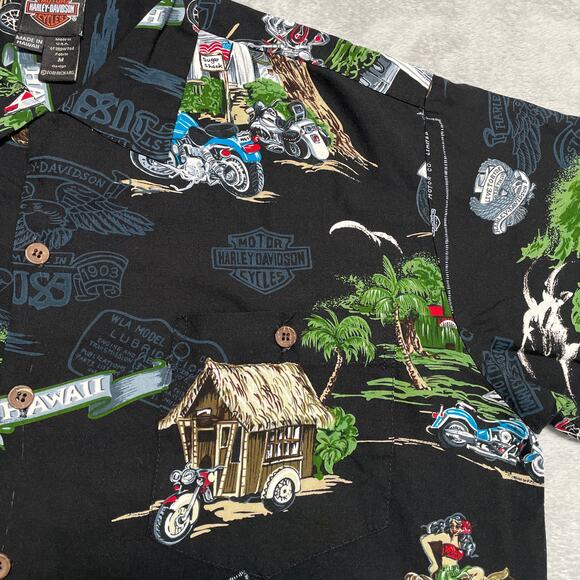 Harley Davidson Tori Richard Hawaiian Shirt Mens Medium Loop Collar Hula Biker - Picture 3 of 14